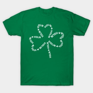 Violin White Text Shamrock T-Shirt